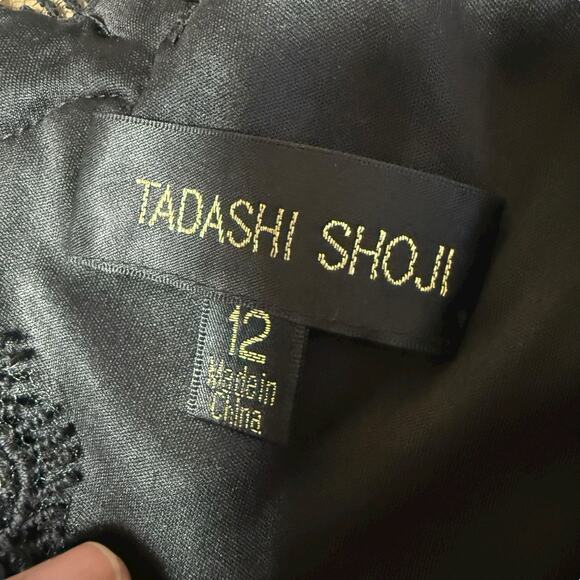 Tadashi Shoji Embellished Metallic Lace Sheath Dress Sz 12 Whimsigoth Witchy - Picture 5 of 9